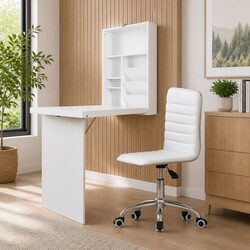 Compact Foldable Desk and Office Chair Combo in White