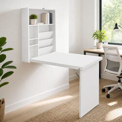 Compact Foldable Computer Desk with Wall Bookcase