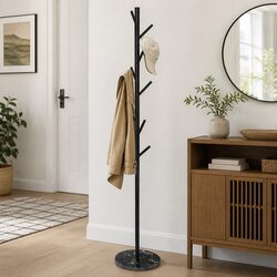 Steel Coat Rack with Faux Marble Base and Eight Branches