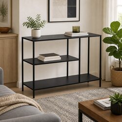 3-Tier Console Table for Hallways - Black Steel