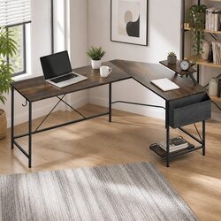L-Shaped Corner Computer Desk with CPU Stand and Monitor Elevation