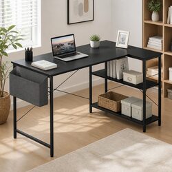 L Shaped Corner Desk with Adjustable Height and Storage