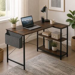 L Shaped Corner Desk with Adjustable Height and Storage