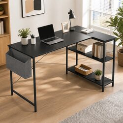 Adjustable Height L Shaped Computer Desk with Storage Rack