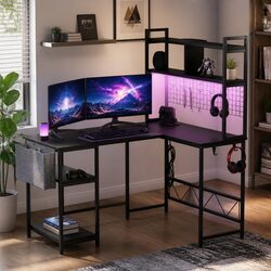 Contemporary L Shaped Gaming Desk with RGB Lights