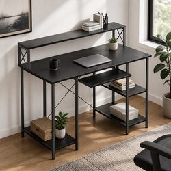 Office Desk Black Industrial Design with Adjustable Height