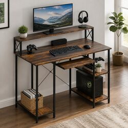 Industrial Height Adjustable Computer Desk with Storage