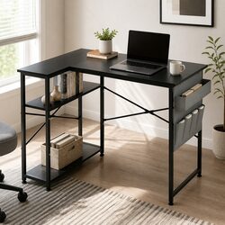 L-Shaped Gaming Desk Corner Workstation in Black