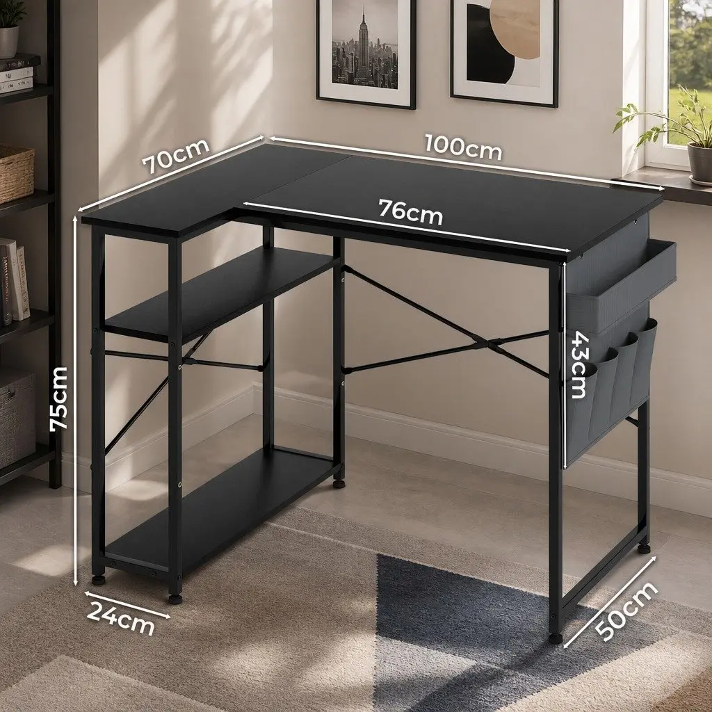 L-Shaped Gaming Desk Spacious Workstation 100cm Black
