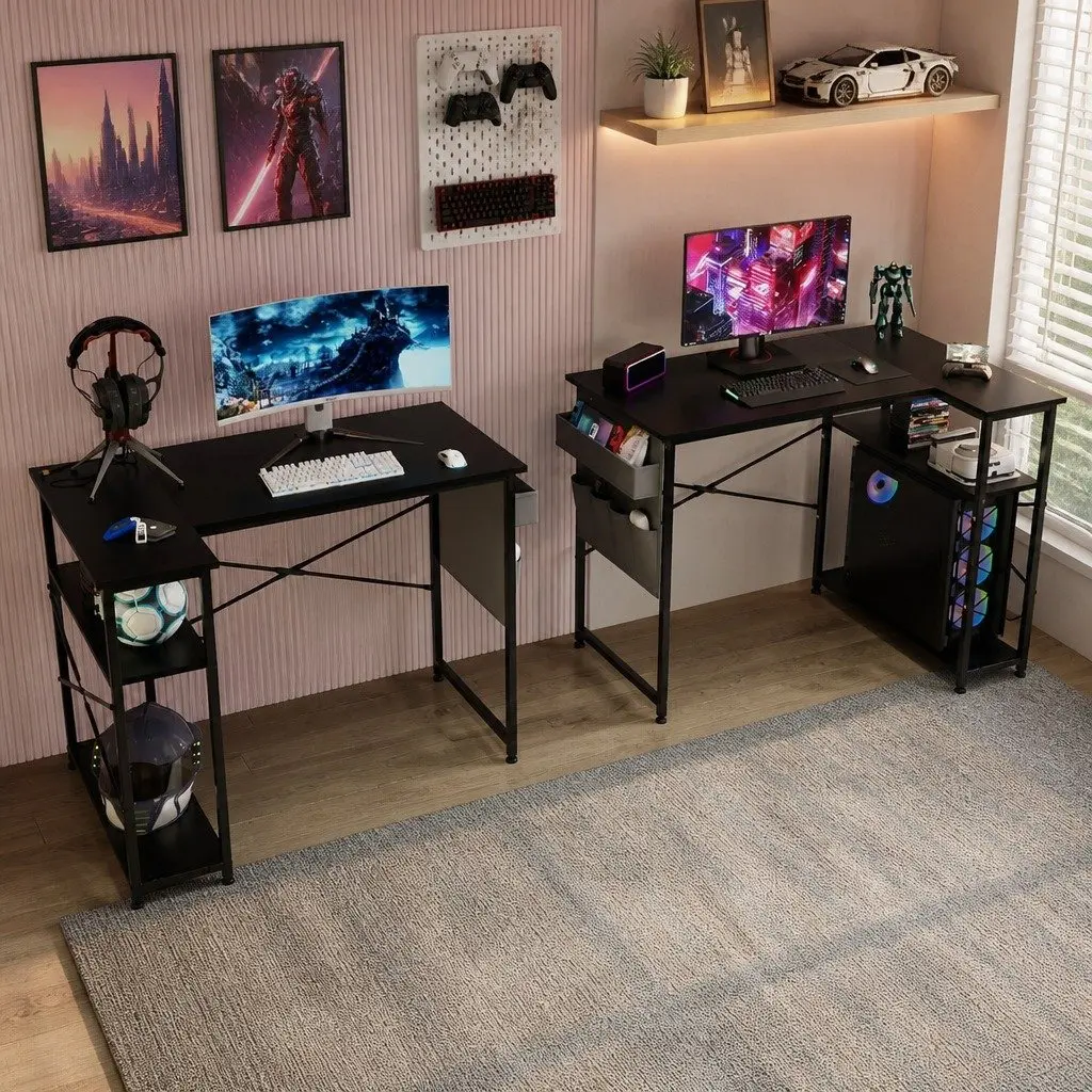 L-Shaped Gaming Desk Spacious Workstation 100cm Black