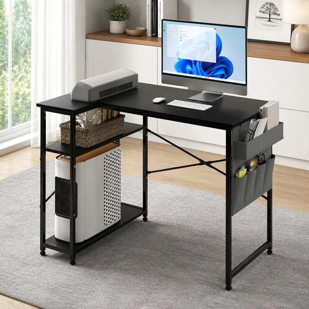 L-Shaped Gaming Desk Spacious Workstation 100cm Black