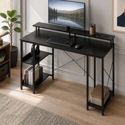 Gaming Desk with Monitor Stand and Integrated LED Lighting