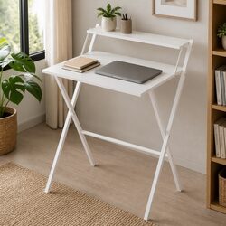 Space-Saving Foldable Desk with Monitor Shelf
