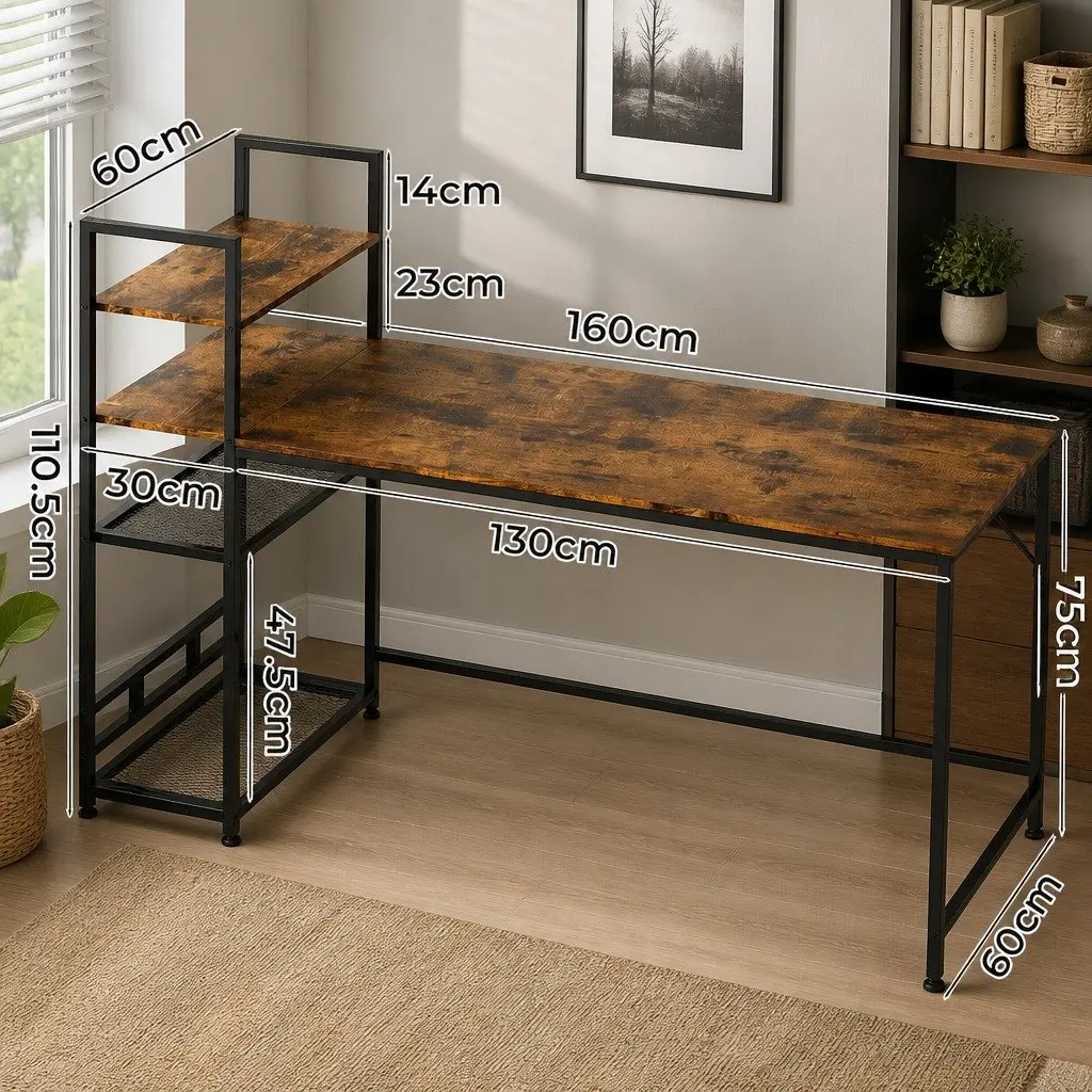 Computer Desk Study Table 4-Tier Storage Shelves Home Office Workstation 160cm