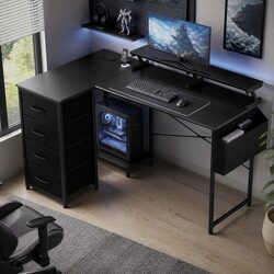 Durable L Shaped Gaming Desk with Power Station and RGB Lighting