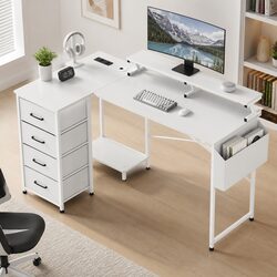 L Shaped Gaming Desk with Storage and Power Station