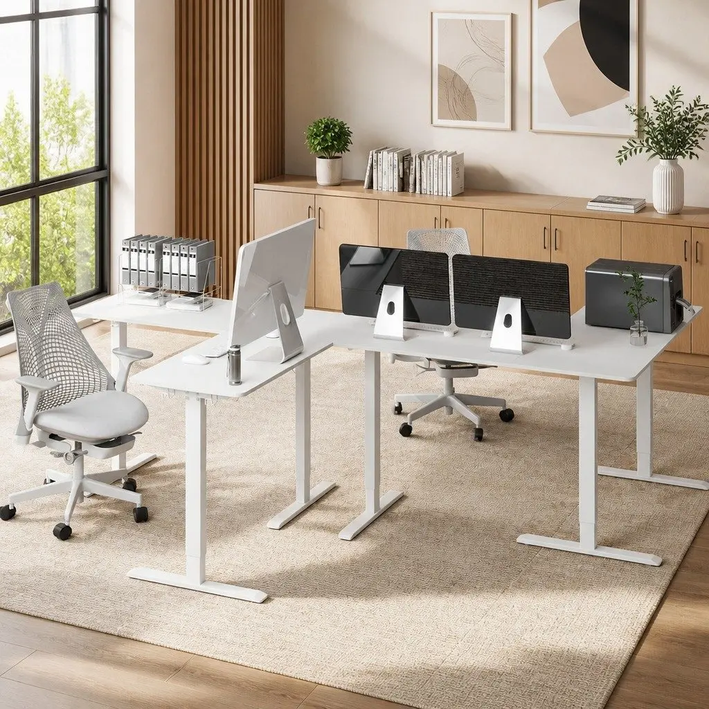 Electric Standing Desk Adjustable Height Motorised 3 Piece Desktop White