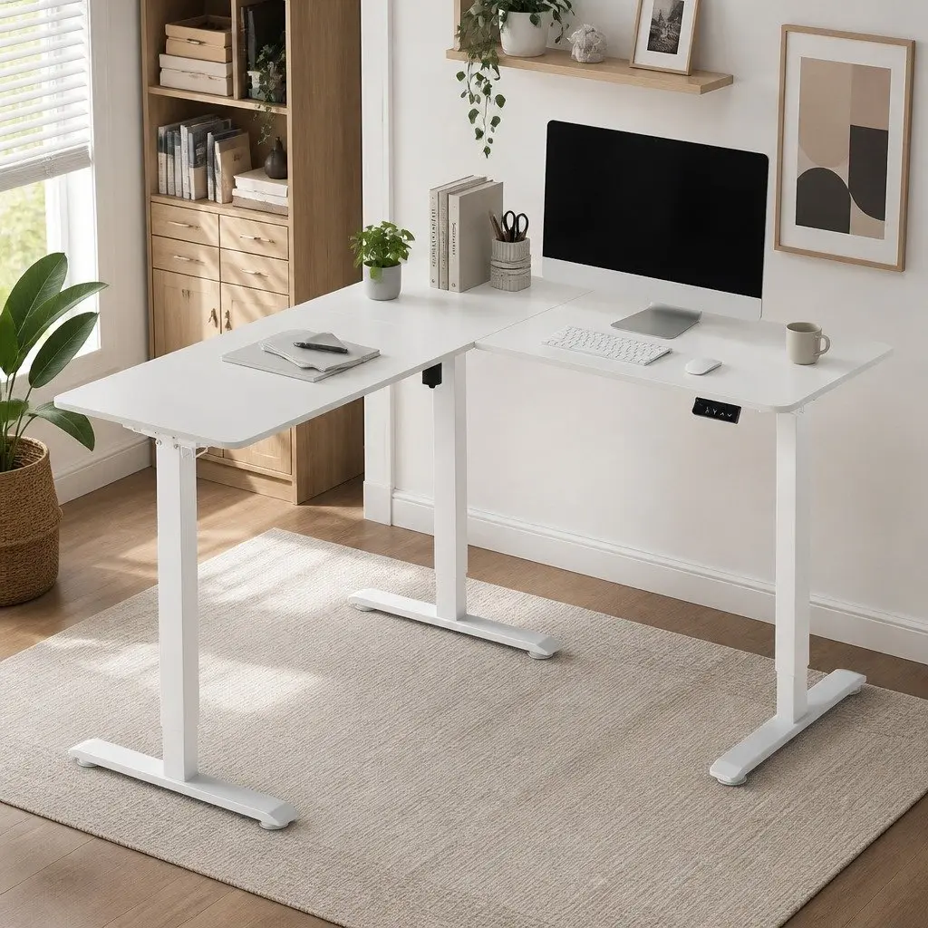 Electric Standing Desk Adjustable Height Motorised 3 Piece Desktop White