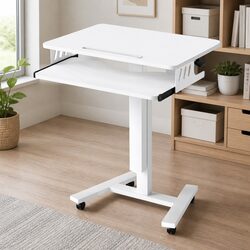 Adjustable Height Mobile Standing Desk with Ergonomic Tray