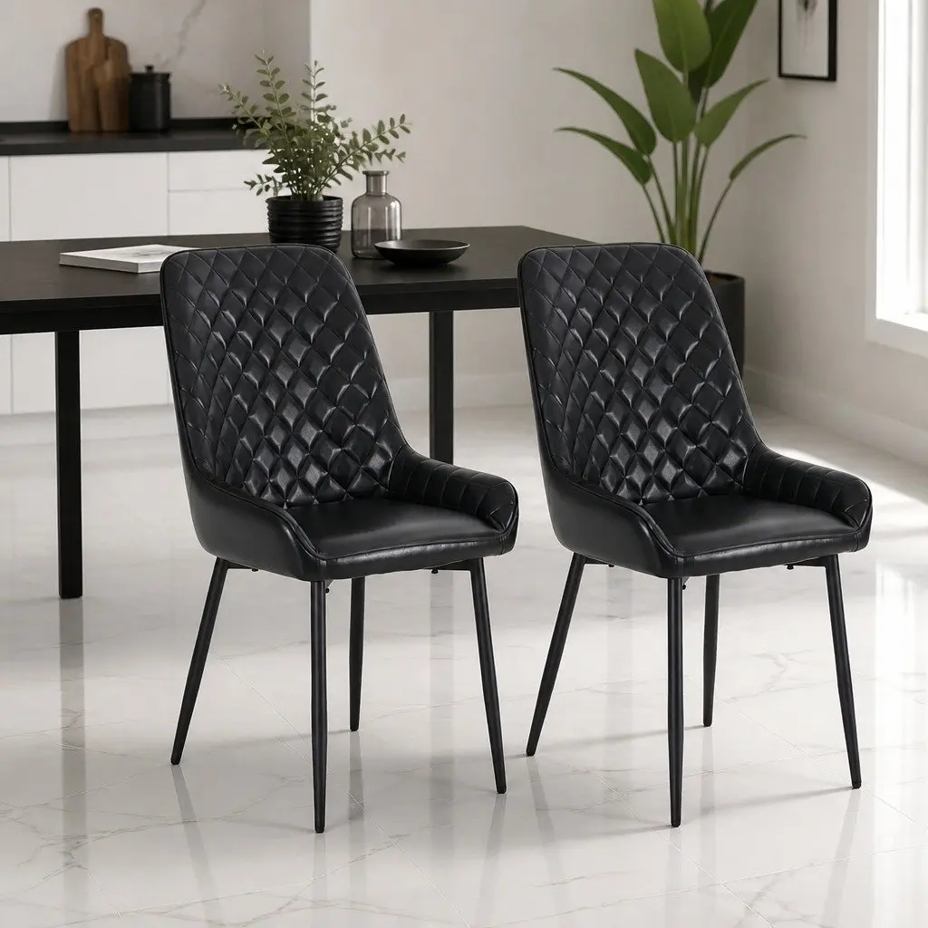 Retro PU Leather Dining Chairs Set of 2 in Black