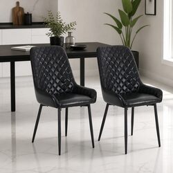 Retro PU Leather Dining Chairs Set of 2 in Black