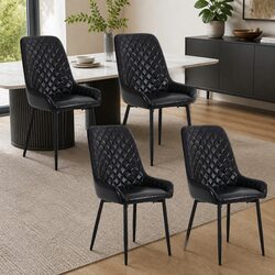 4-Piece Set of Black Retro Dining Chairs with PU Leather