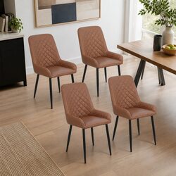Set of 4 PU Leather Dining Chairs with Metal Legs