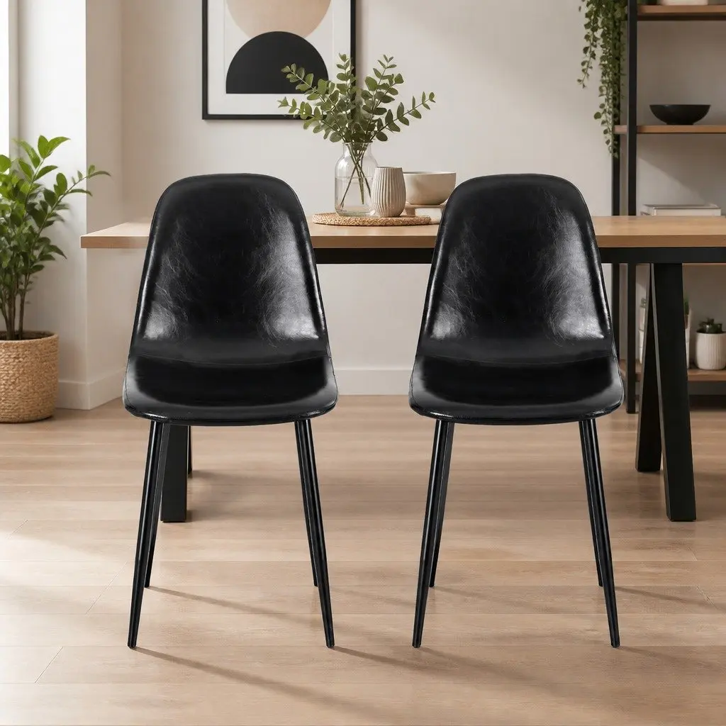 Dining Chairs Retro Comfort Set of 2 Black PU Leather