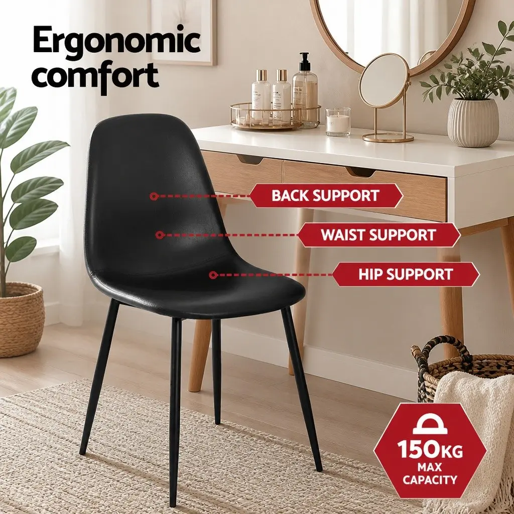 Dining Chairs Retro Comfort Set of 2 Black PU Leather