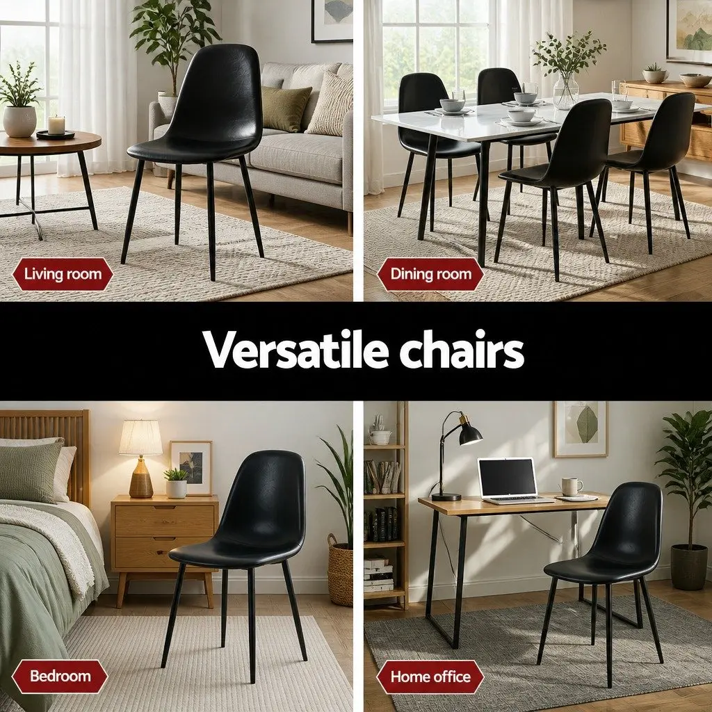 Dining Chairs Retro Comfort Set of 2 Black PU Leather