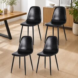 4 Black Dining Chairs with Ergonomic Design and Metal Legs