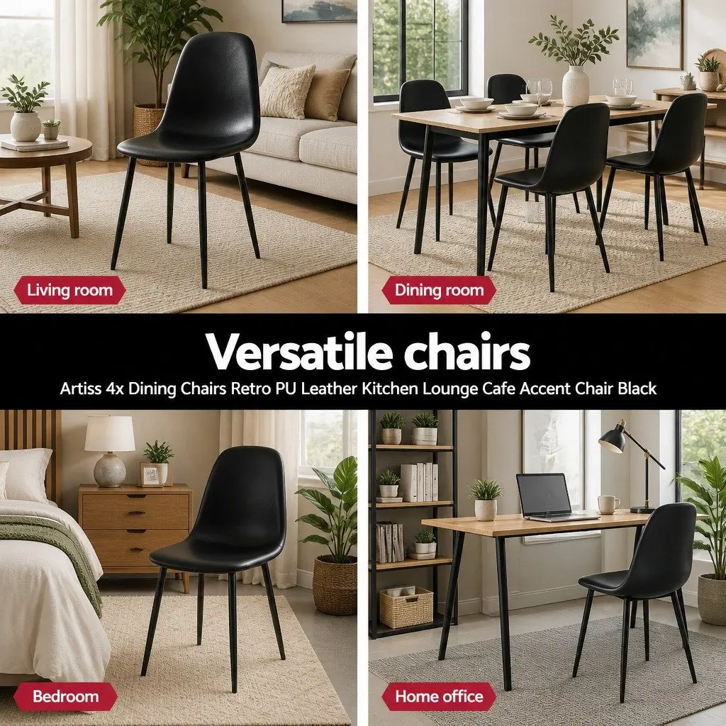 Dining Chairs Retro Ergonomic Curved Support Padded Seat Black 4 Piece