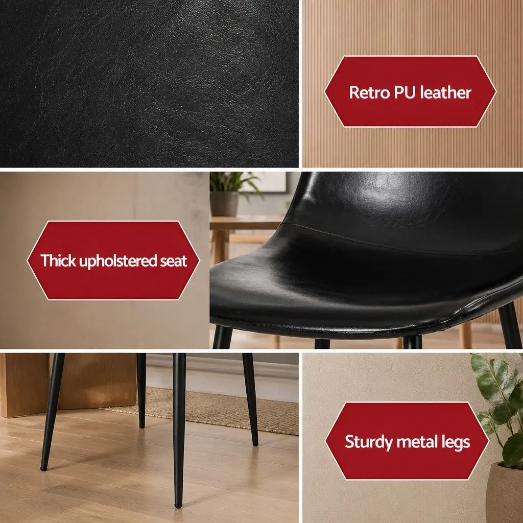 Dining Chairs Retro Ergonomic Curved Support Padded Seat Black 4 Piece