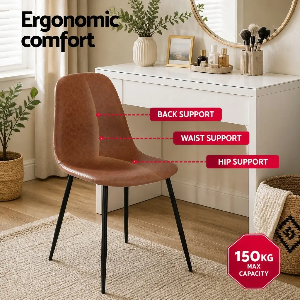 Dining Chairs Retro Ergonomic Curved Support Brown 2 Piece