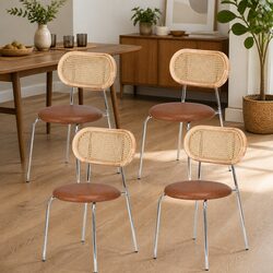 Dining Chairs Set of 4 with PU Leather and Rattan