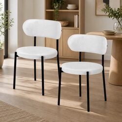 Dining Chairs Set of 2 in White Sherpa Fabric with Round Design
