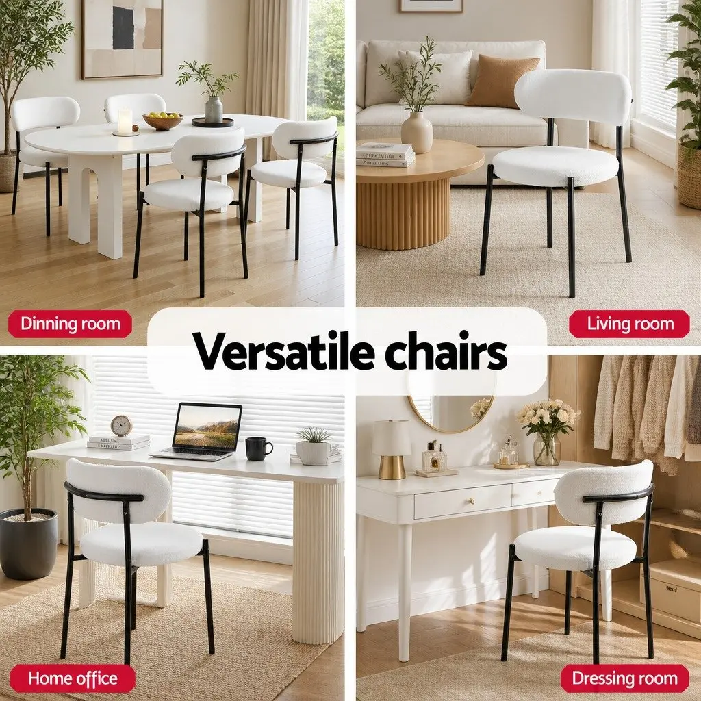Dining Chairs Comfort Sherpa Upholstered White Set of 4