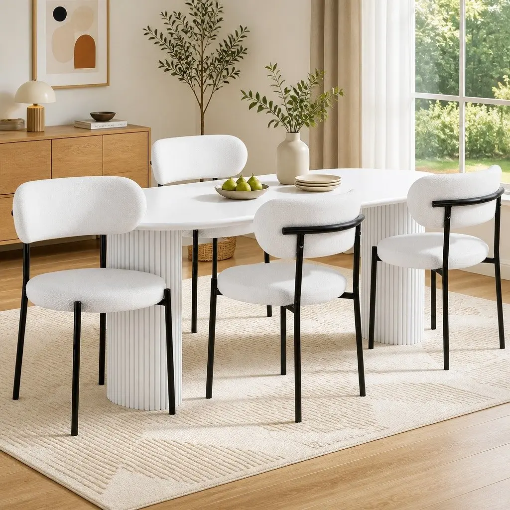 Dining Chairs Comfort Sherpa Upholstered White Set of 4