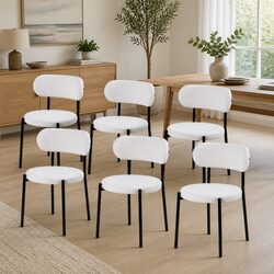 Set of 6 White Boucle Upholstered Dining Chairs