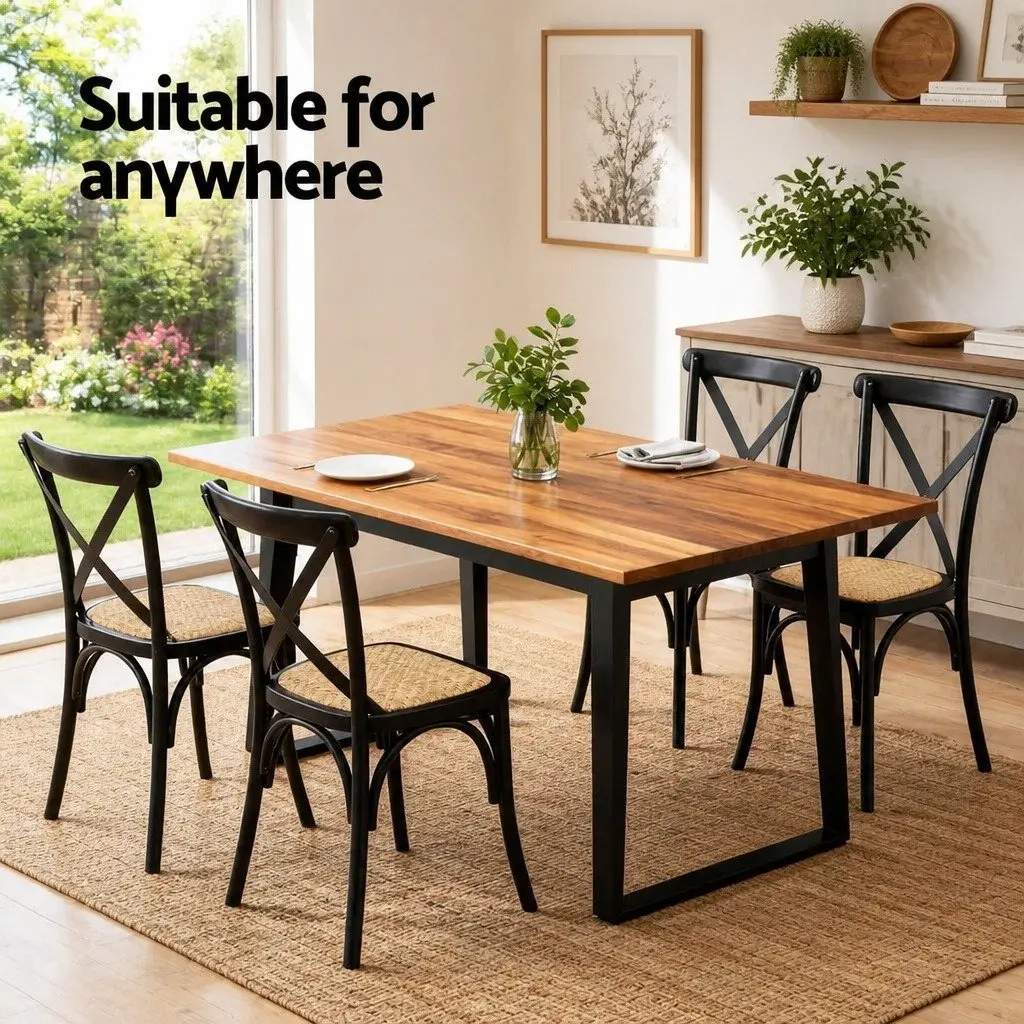 Dining Chairs Ergonomic Rattan Seat Wooden Frame Black 4 Piece