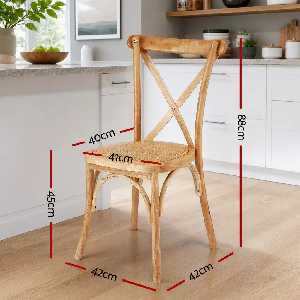Dining Chairs Ergonomic Rattan Seat Rubber Wood Frame Natural 4 Piece