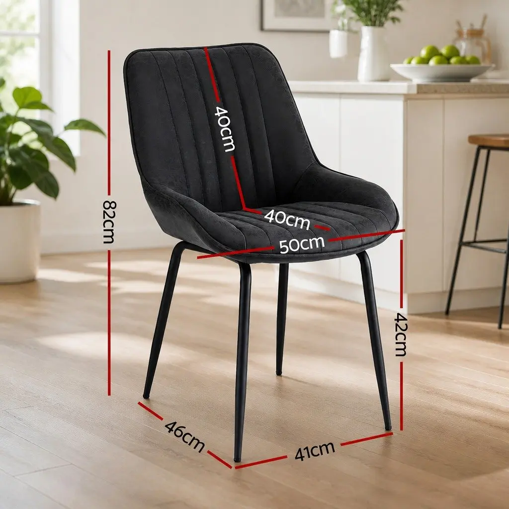 Dining Chairs Retro Comfort Set of 2 Black PU Leather with Metal Legs