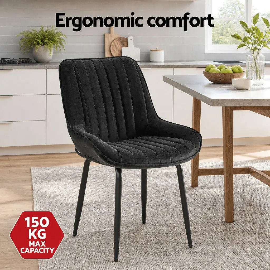 Dining Chairs Retro Comfort Set of 2 Black PU Leather with Metal Legs