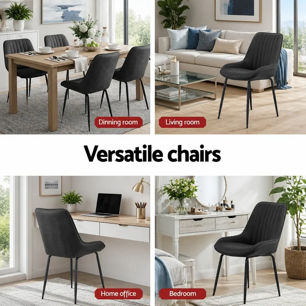 Dining Chairs Retro Comfort Set of 2 Black PU Leather with Metal Legs