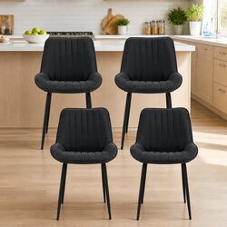 Four Dining Chairs with Black Metal Legs, Retro Design