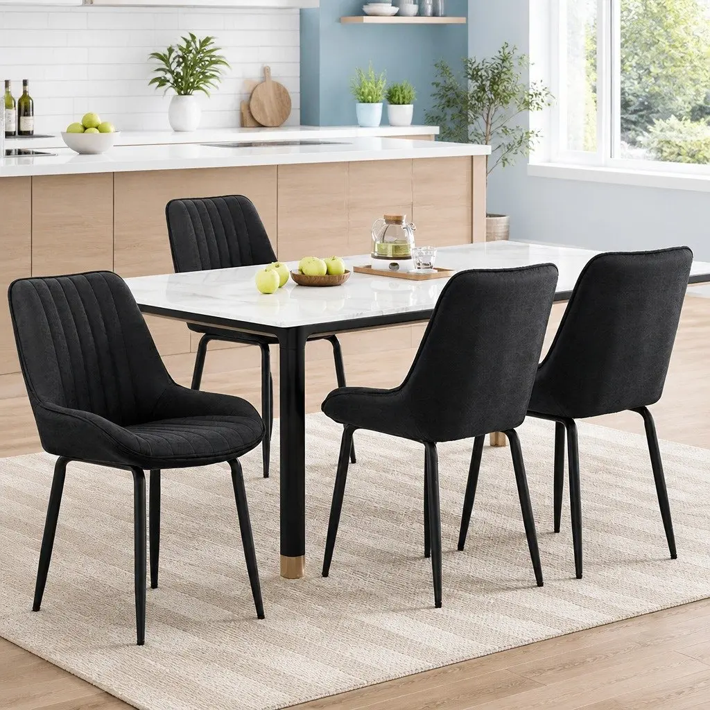 Dining Chairs Set of 4 Retro Kitchen Lounge Cafe Accent Seating Black Metal Legs