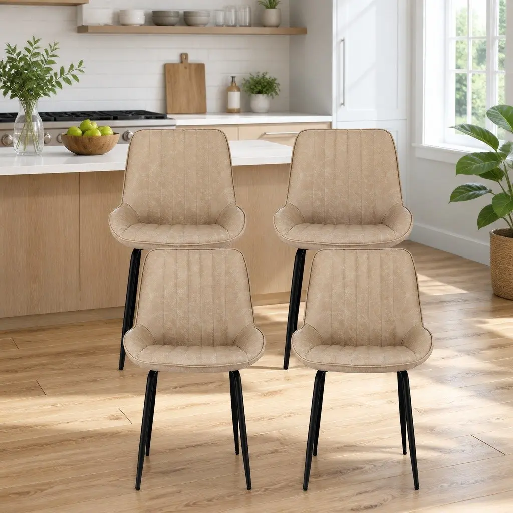 Dining Chairs Retro Style Ergonomic Curved Backrest Brown Set of 4