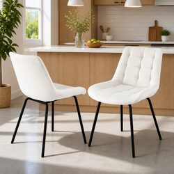 Beige Velvet Dining Chairs Set of 2 with Metal Legs