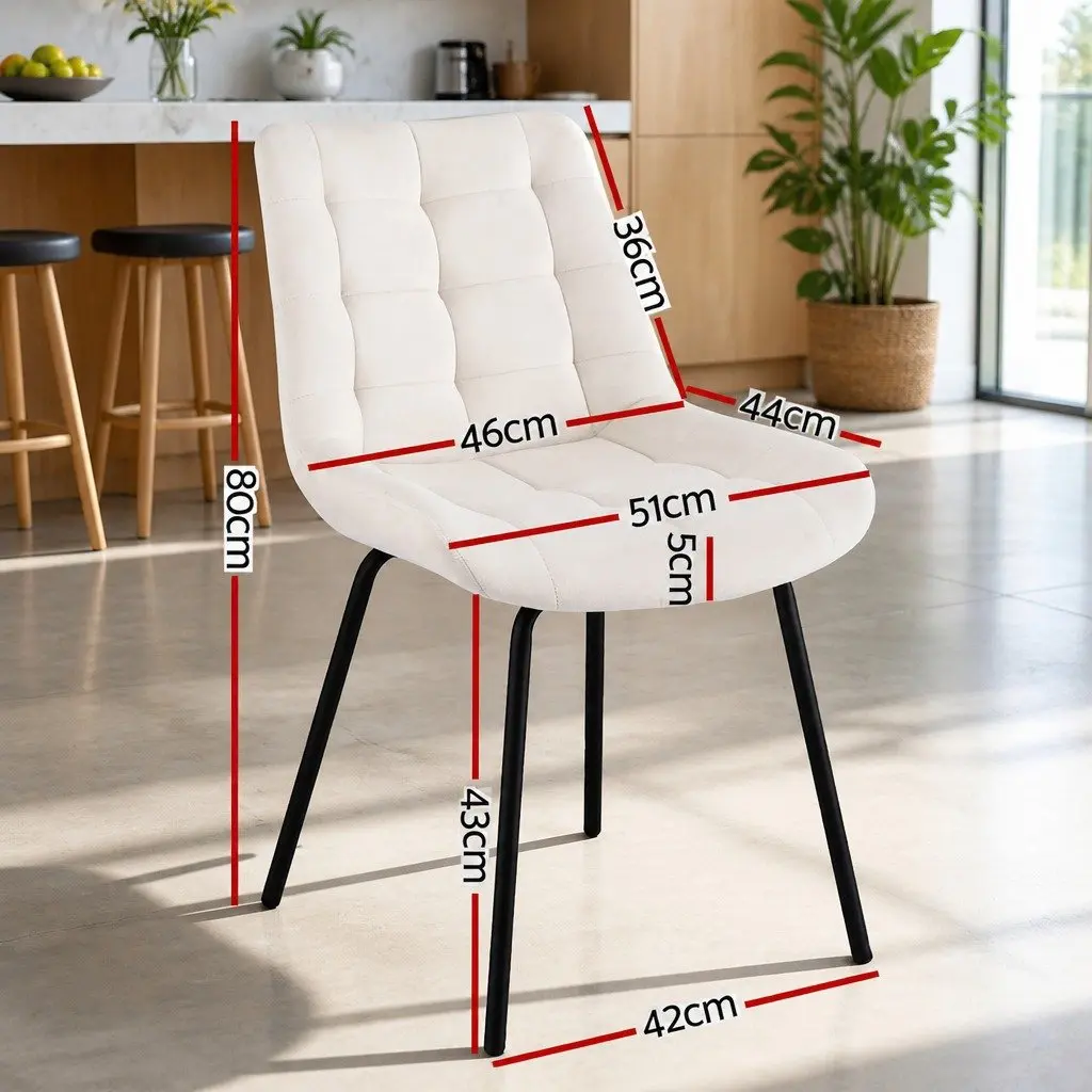 Dining Chairs Velvet Tufted Ergonomic Beige Set of 2