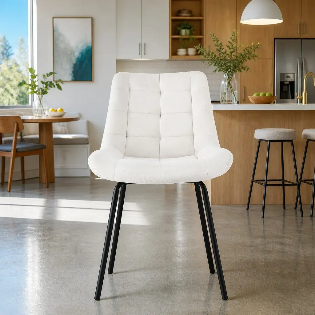 Dining Chairs Velvet Tufted Ergonomic Beige Set of 2
